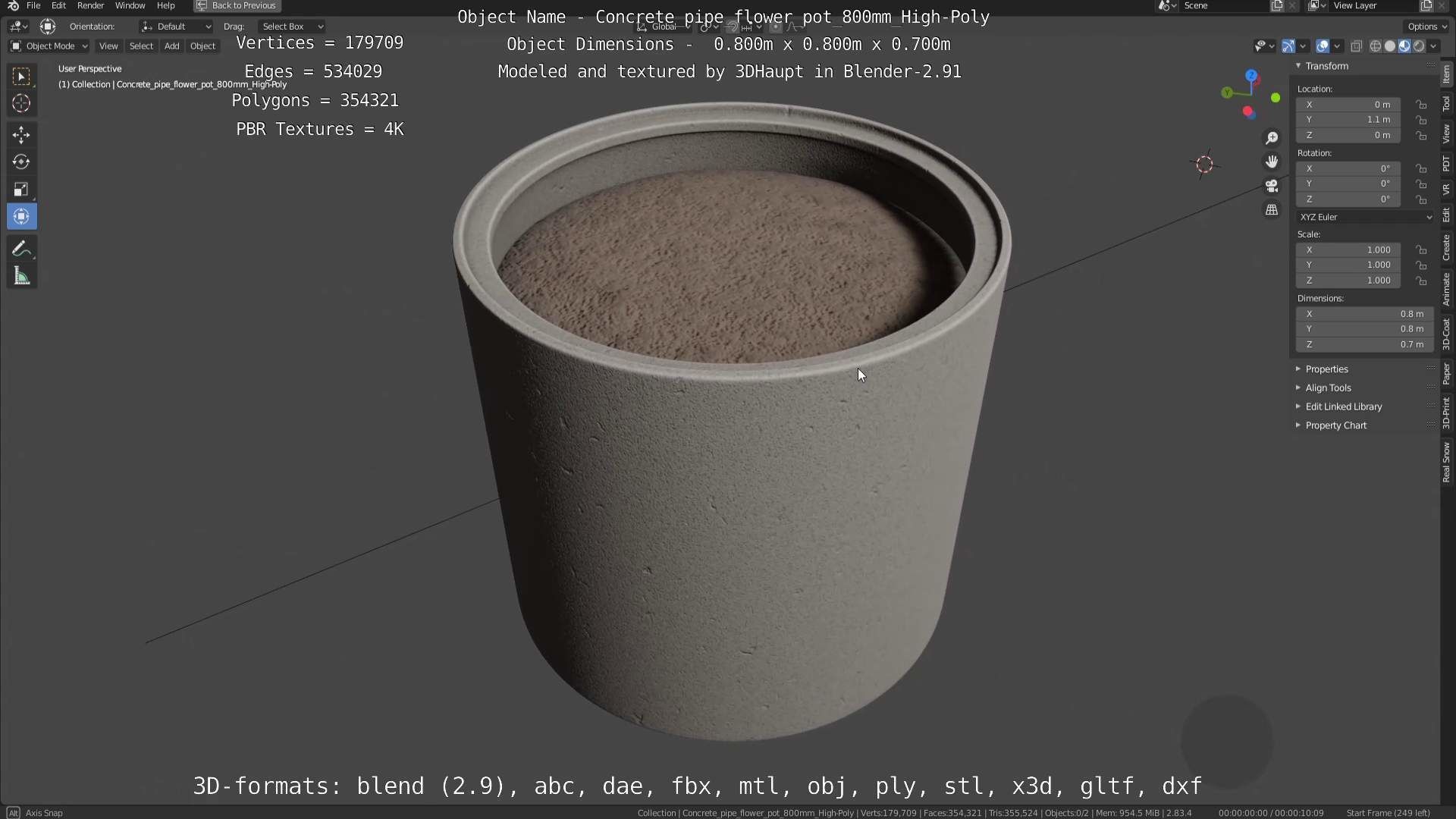 Concrete Pipe Flower Pot 800mm High-Poly 3D model_107