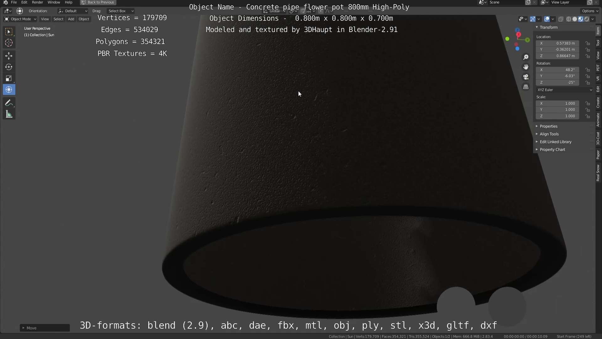 Concrete Pipe Flower Pot 800mm High-Poly 3D model_31