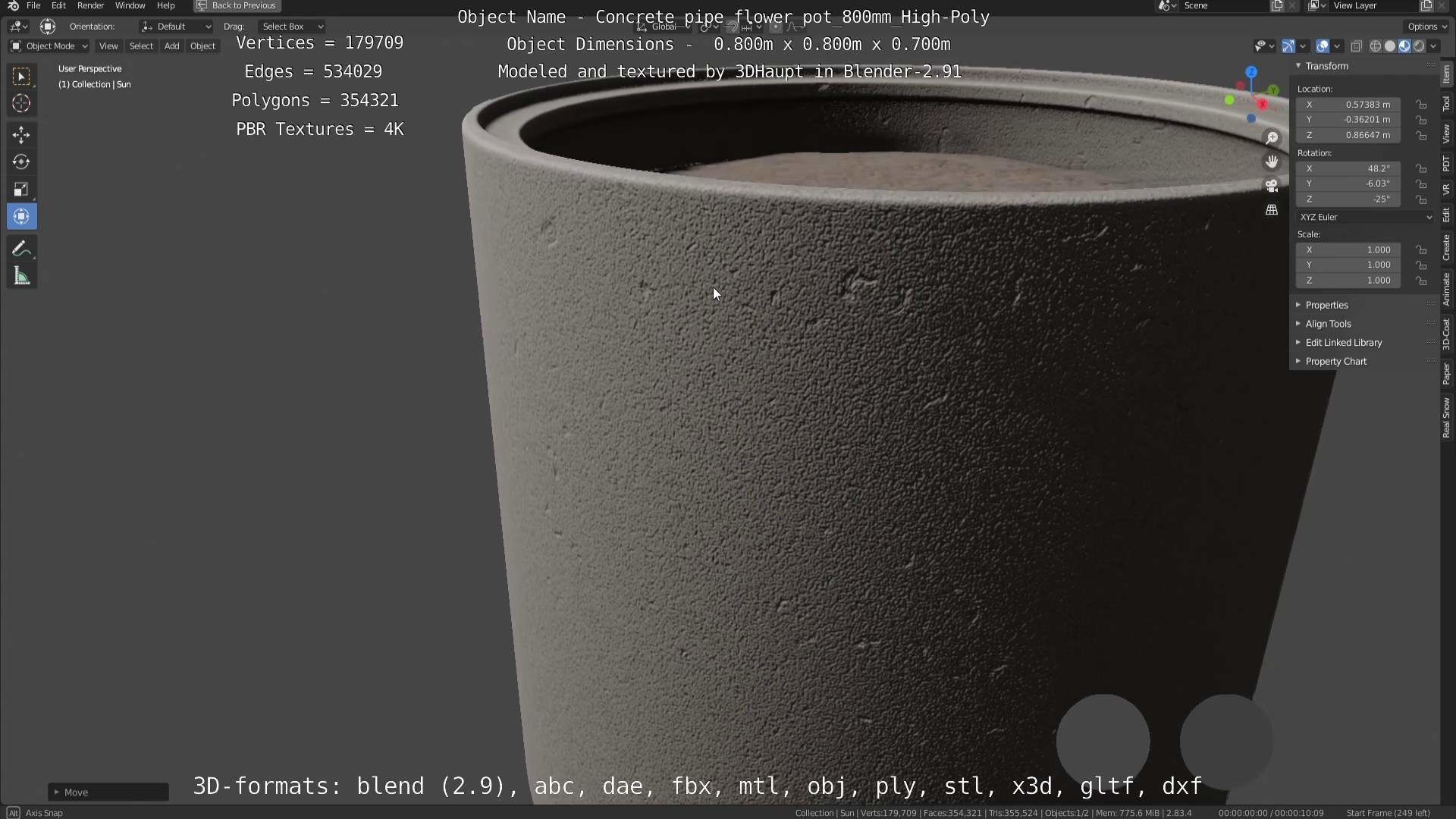 Concrete Pipe Flower Pot 800mm High-Poly 3D model_17