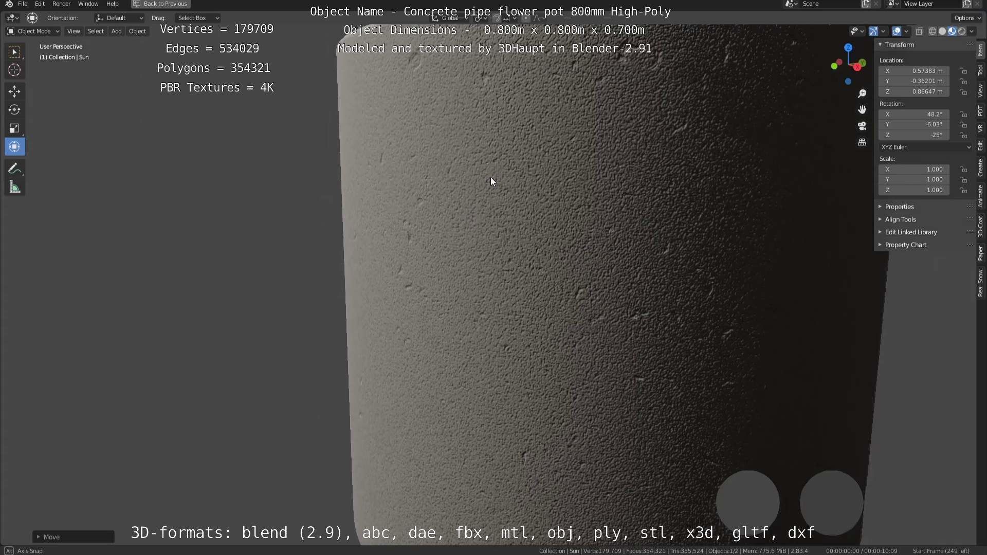 Concrete Pipe Flower Pot 800mm High-Poly 3D model_51