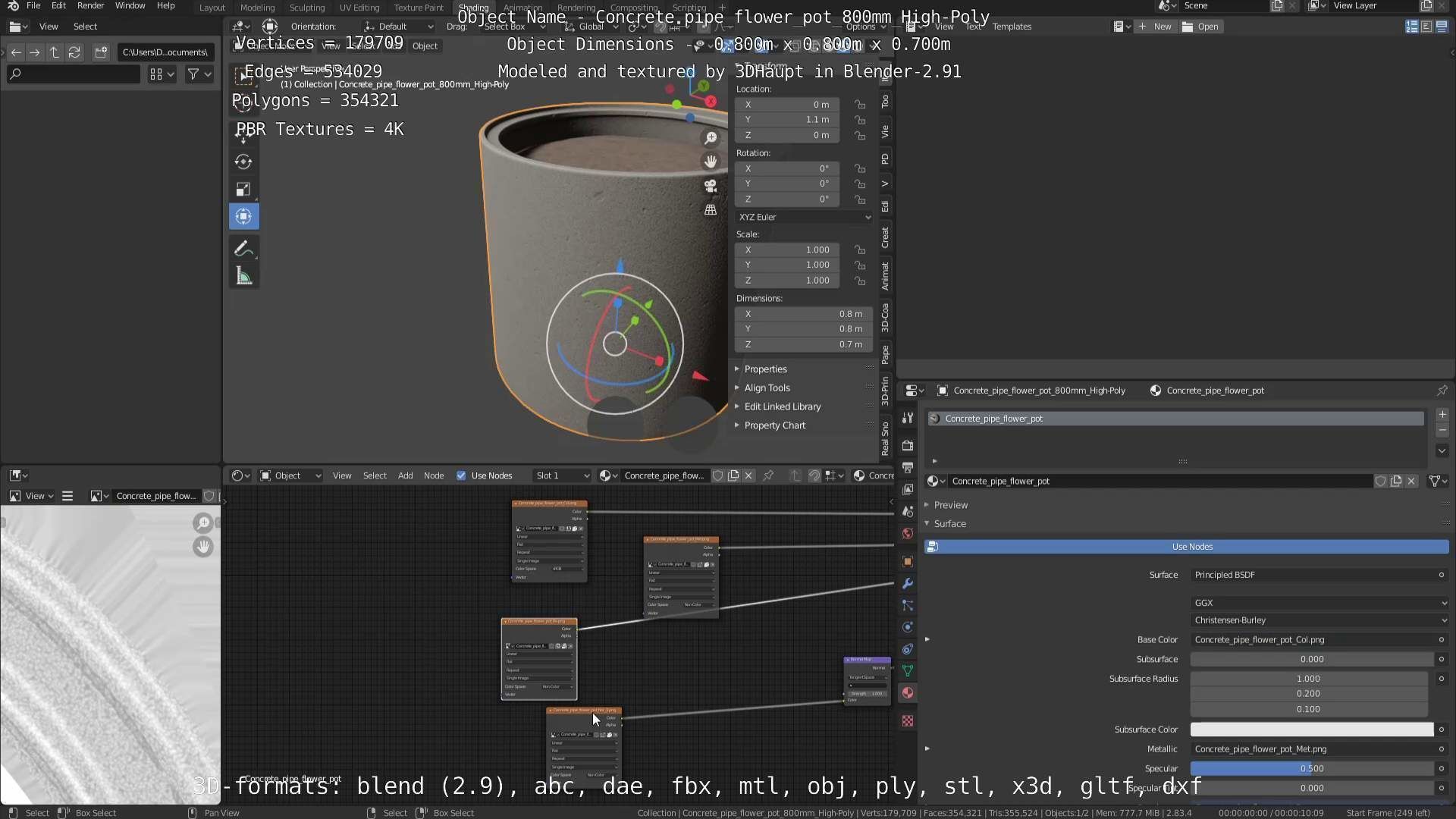 Concrete Pipe Flower Pot 800mm High-Poly 3D model_91