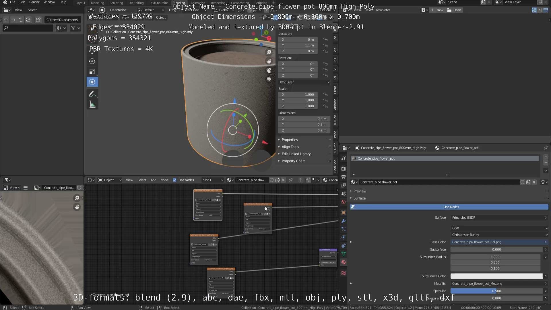 Concrete Pipe Flower Pot 800mm High-Poly 3D model_25