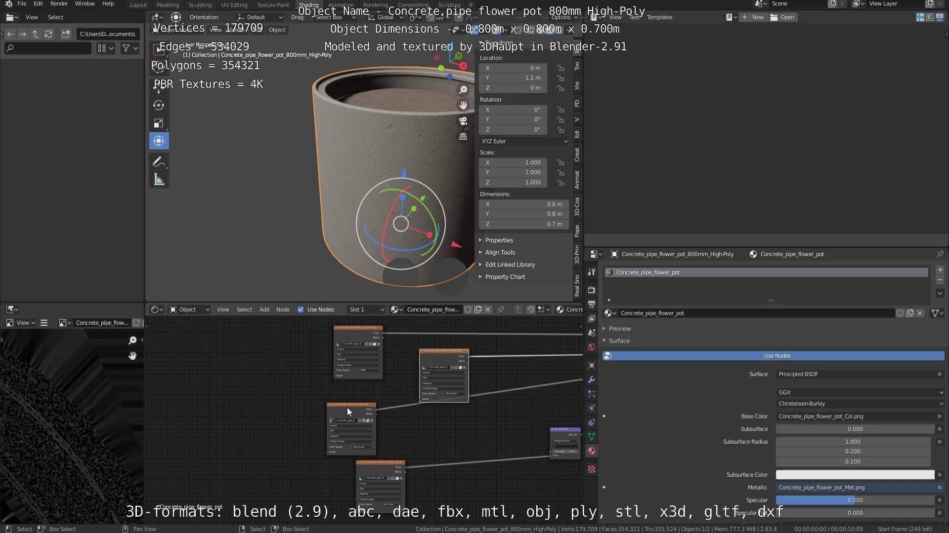 Concrete Pipe Flower Pot 800mm High-Poly 3D model_85