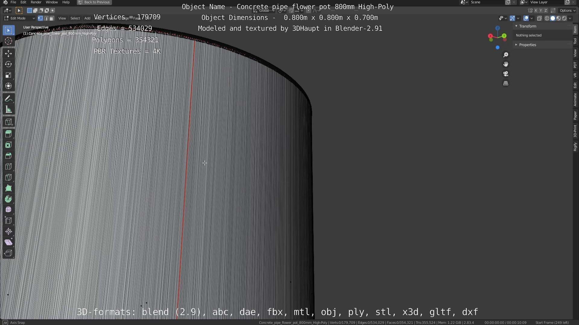 Concrete Pipe Flower Pot 800mm High-Poly 3D model_59