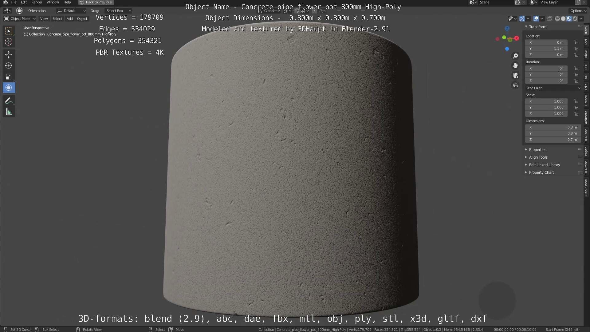 Concrete Pipe Flower Pot 800mm High-Poly 3D model_106