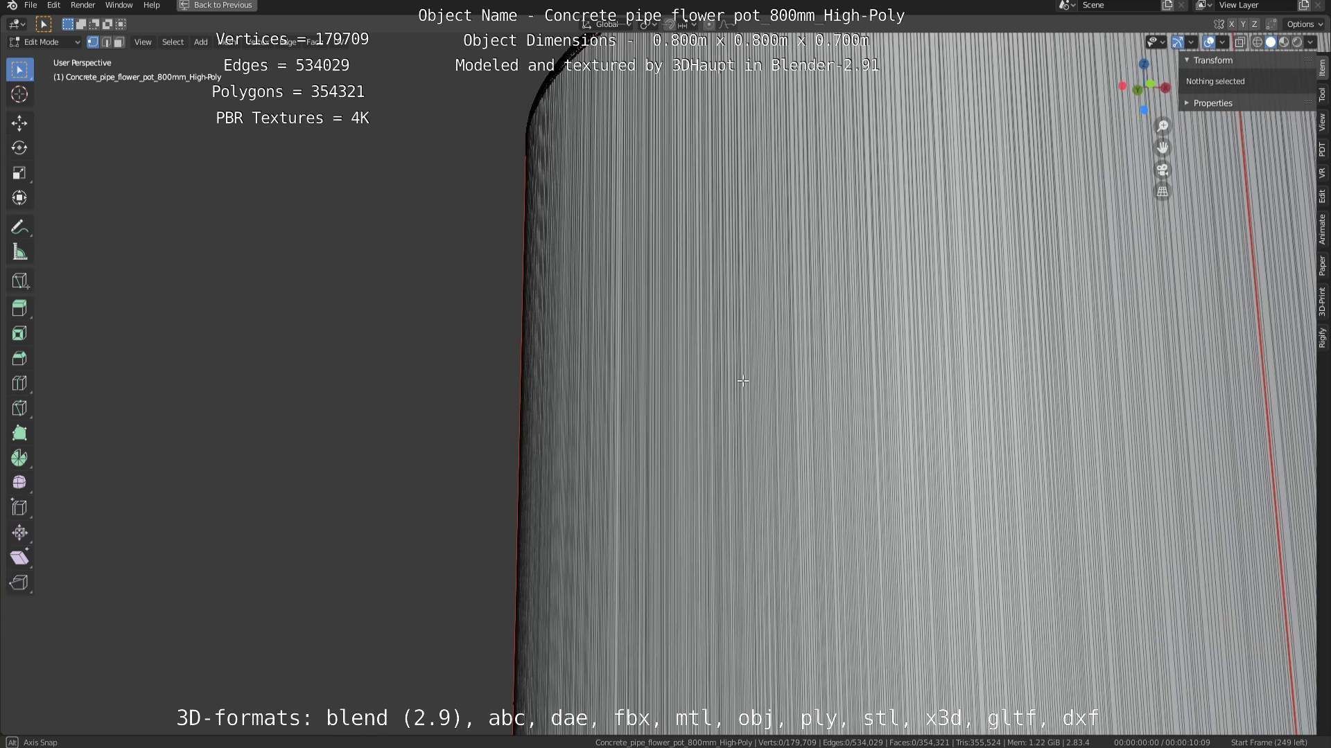 Concrete Pipe Flower Pot 800mm High-Poly 3D model_102