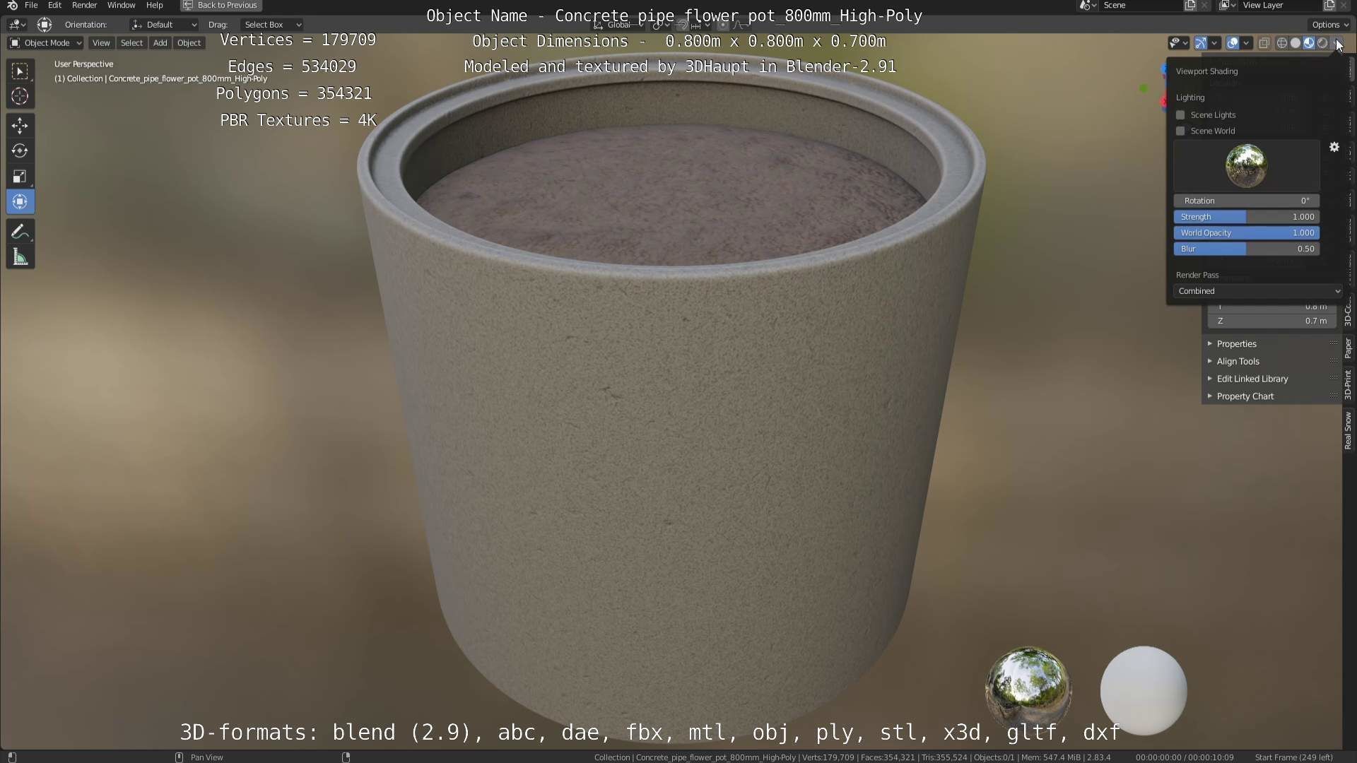 Concrete Pipe Flower Pot 800mm High-Poly 3D model_92