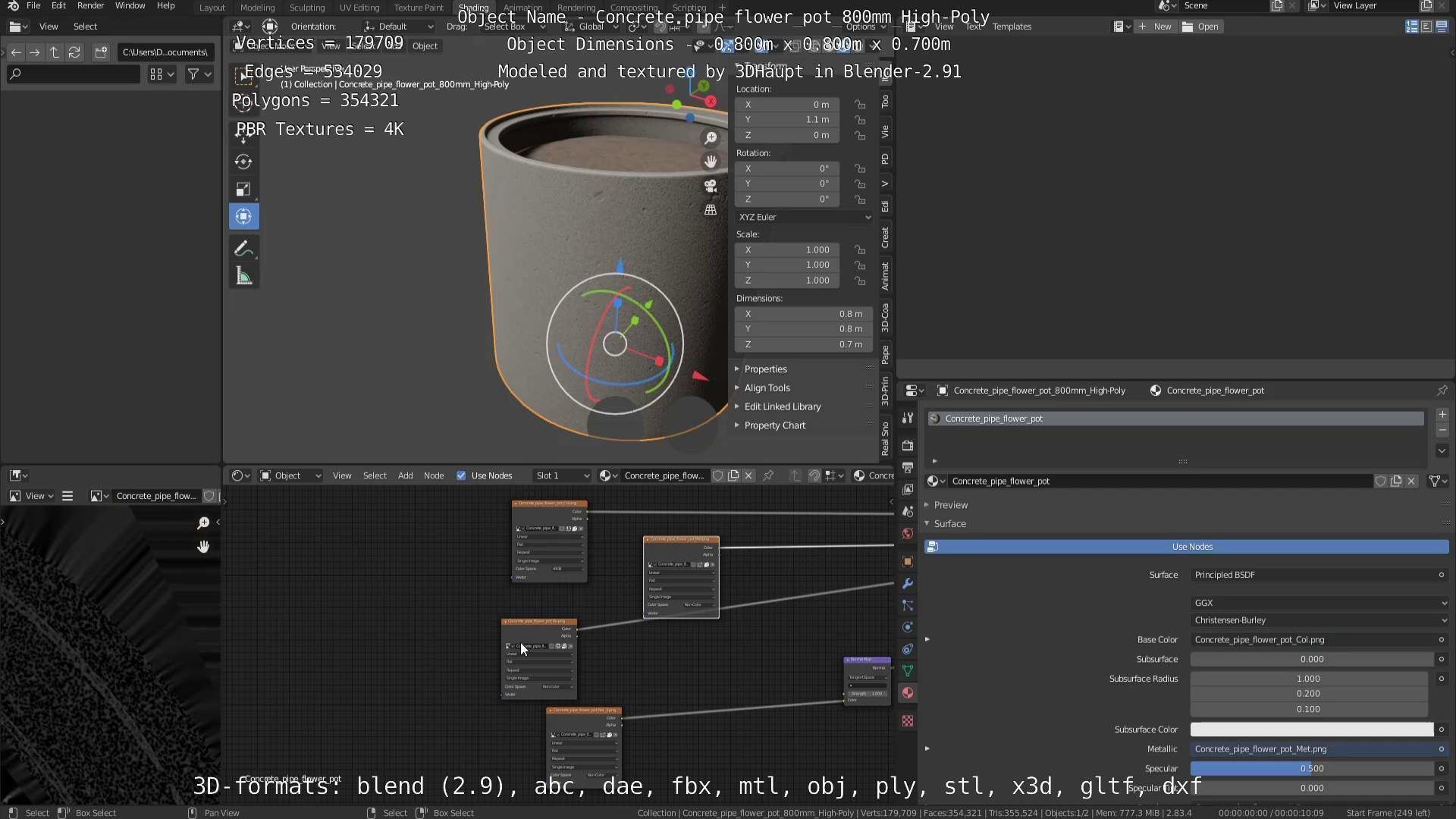 Concrete Pipe Flower Pot 800mm High-Poly 3D model_70
