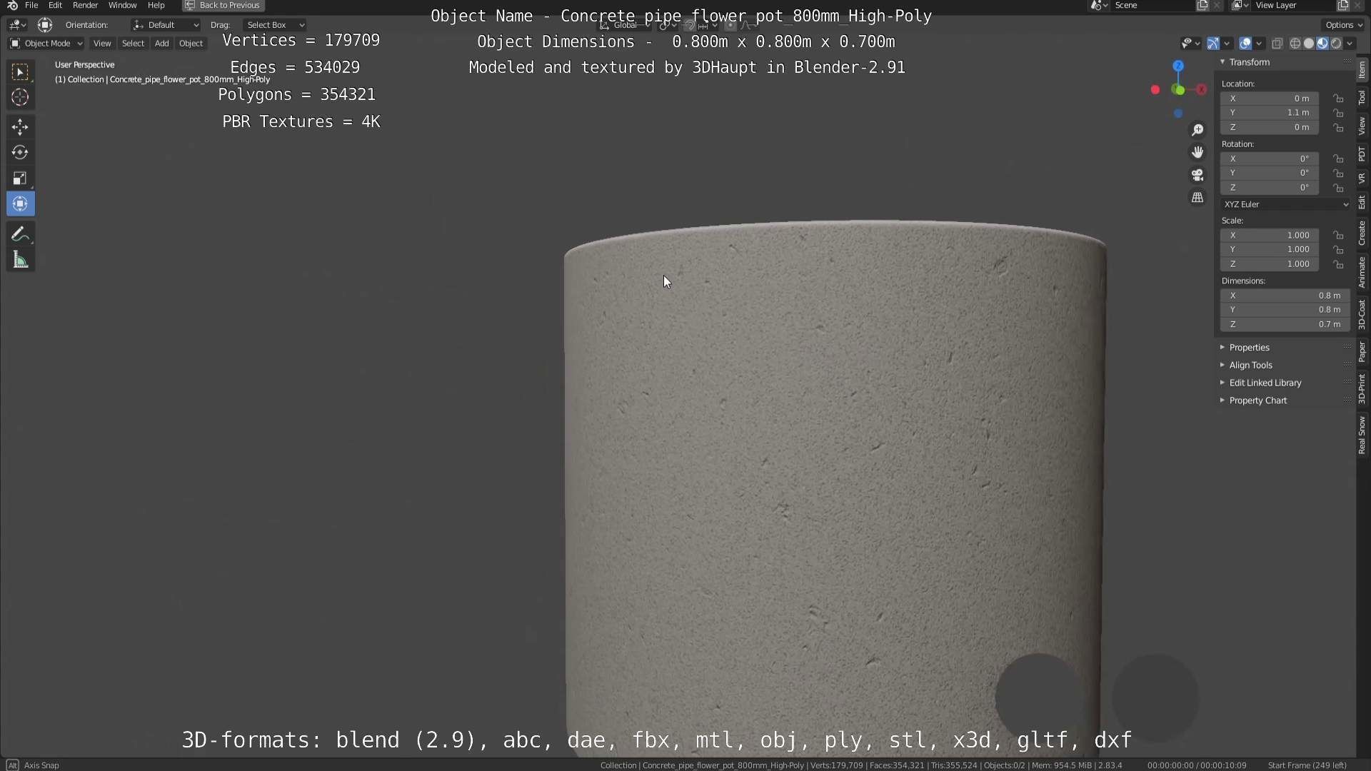 Concrete Pipe Flower Pot 800mm High-Poly 3D model_100