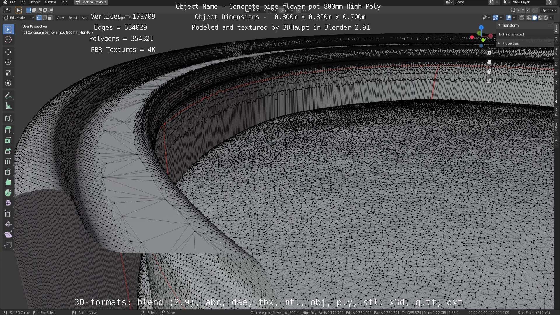 Concrete Pipe Flower Pot 800mm High-Poly 3D model_105