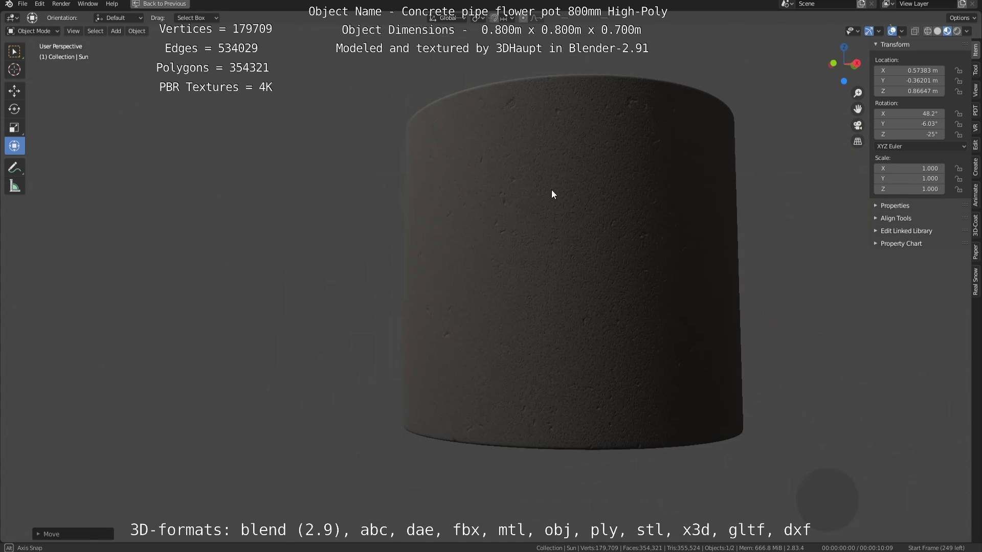 Concrete Pipe Flower Pot 800mm High-Poly 3D model_30