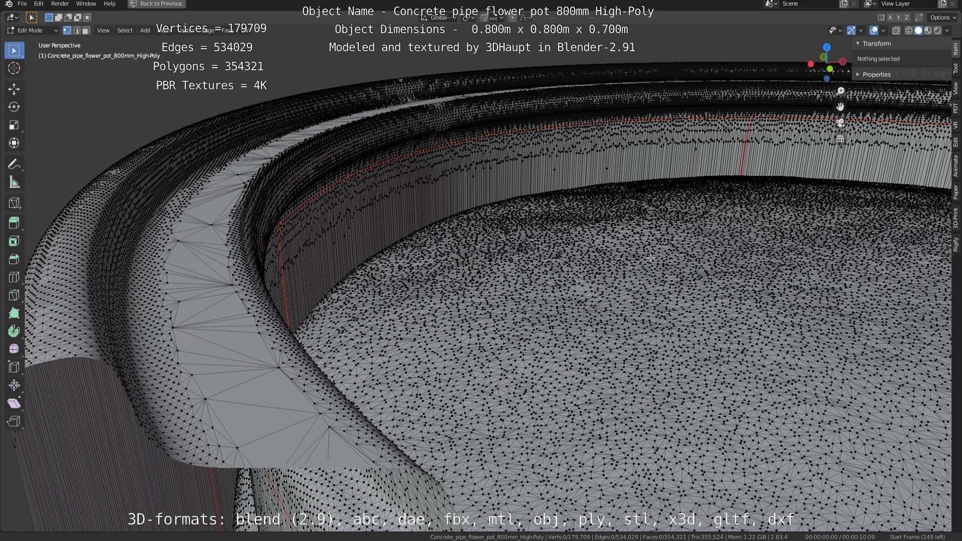 Concrete Pipe Flower Pot 800mm High-Poly 3D model_69