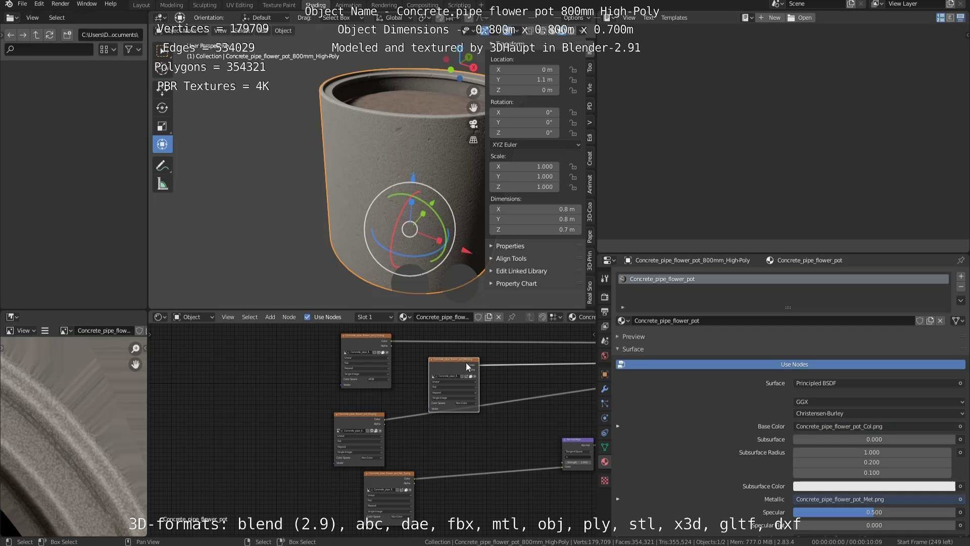 Concrete Pipe Flower Pot 800mm High-Poly 3D model_110
