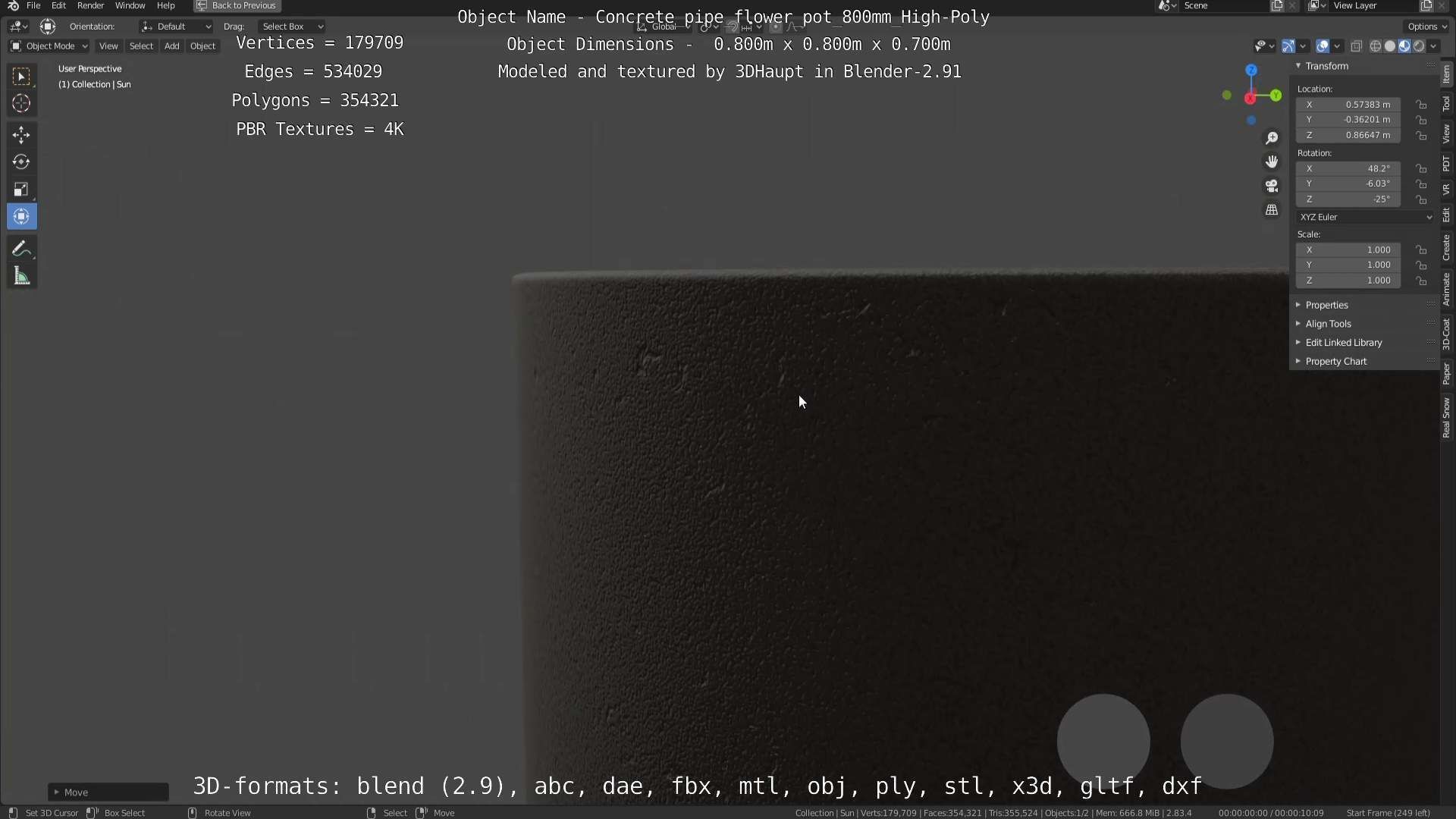 Concrete Pipe Flower Pot 800mm High-Poly 3D model_37