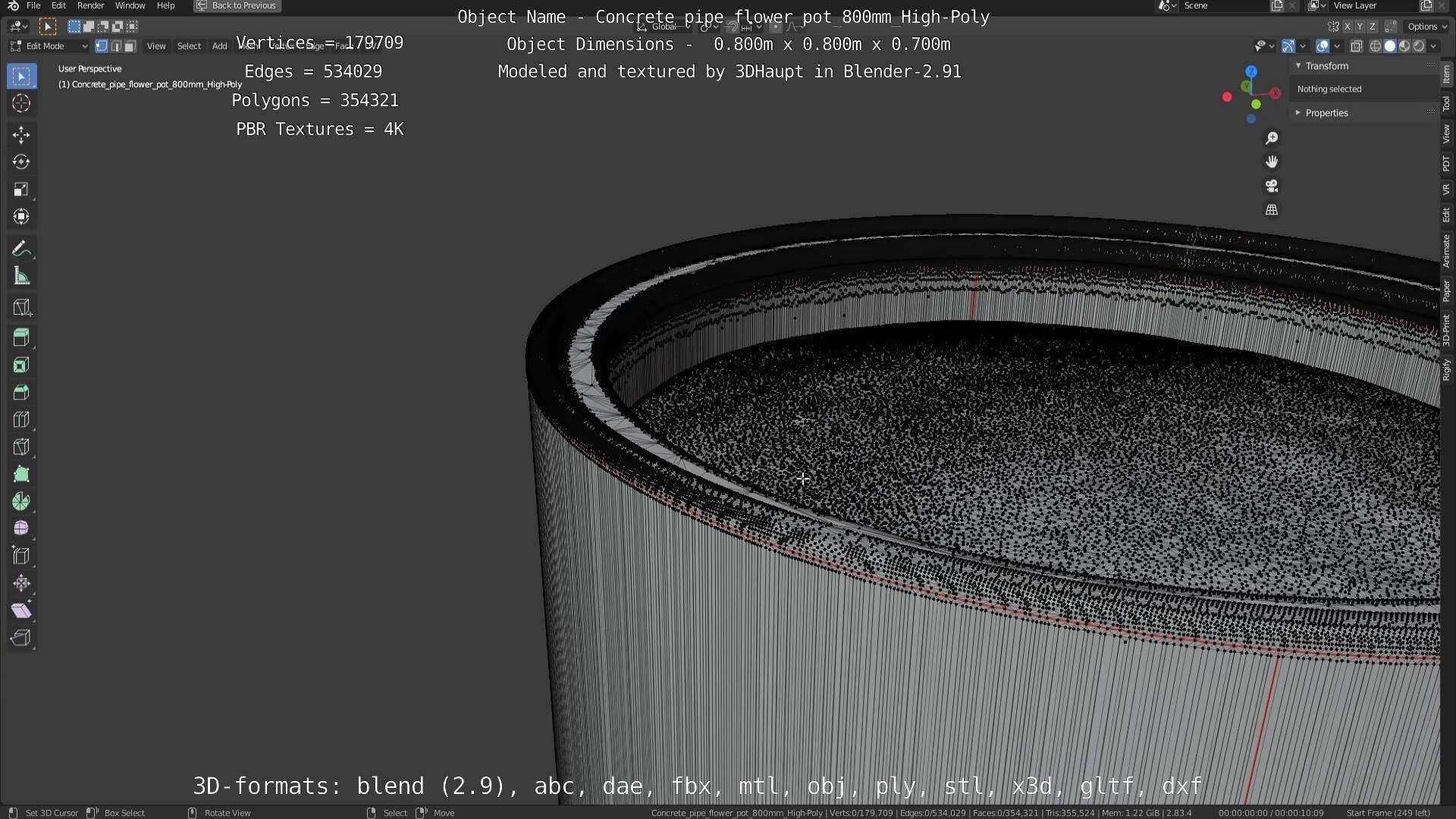 Concrete Pipe Flower Pot 800mm High-Poly 3D model_66