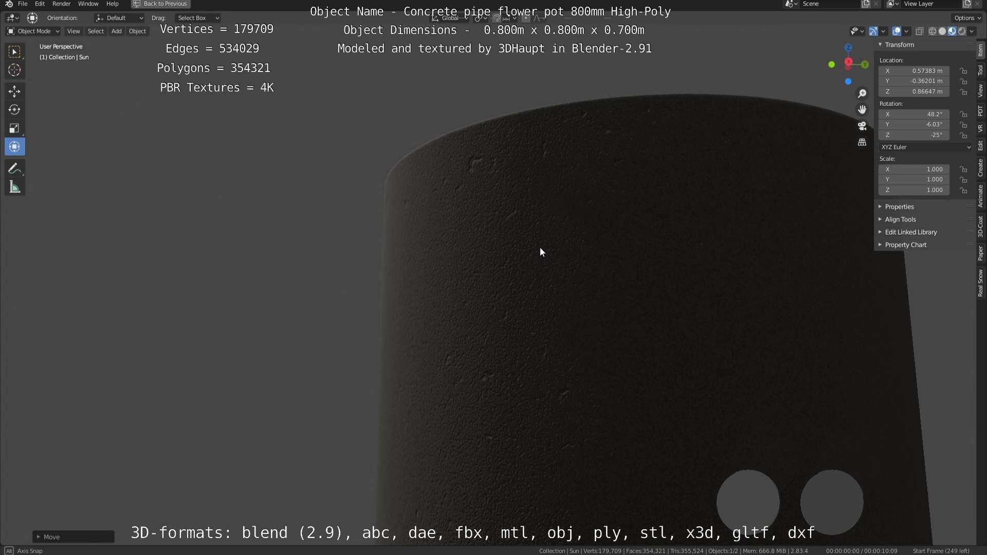 Concrete Pipe Flower Pot 800mm High-Poly 3D model_94