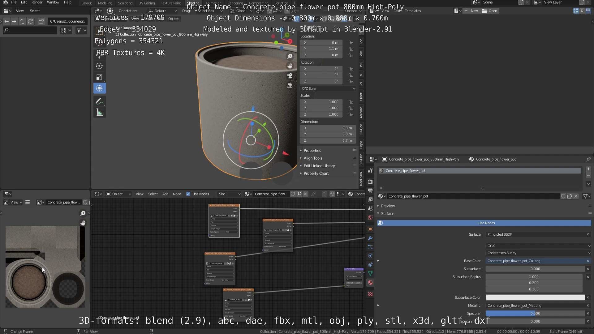 Concrete Pipe Flower Pot 800mm High-Poly 3D model_83