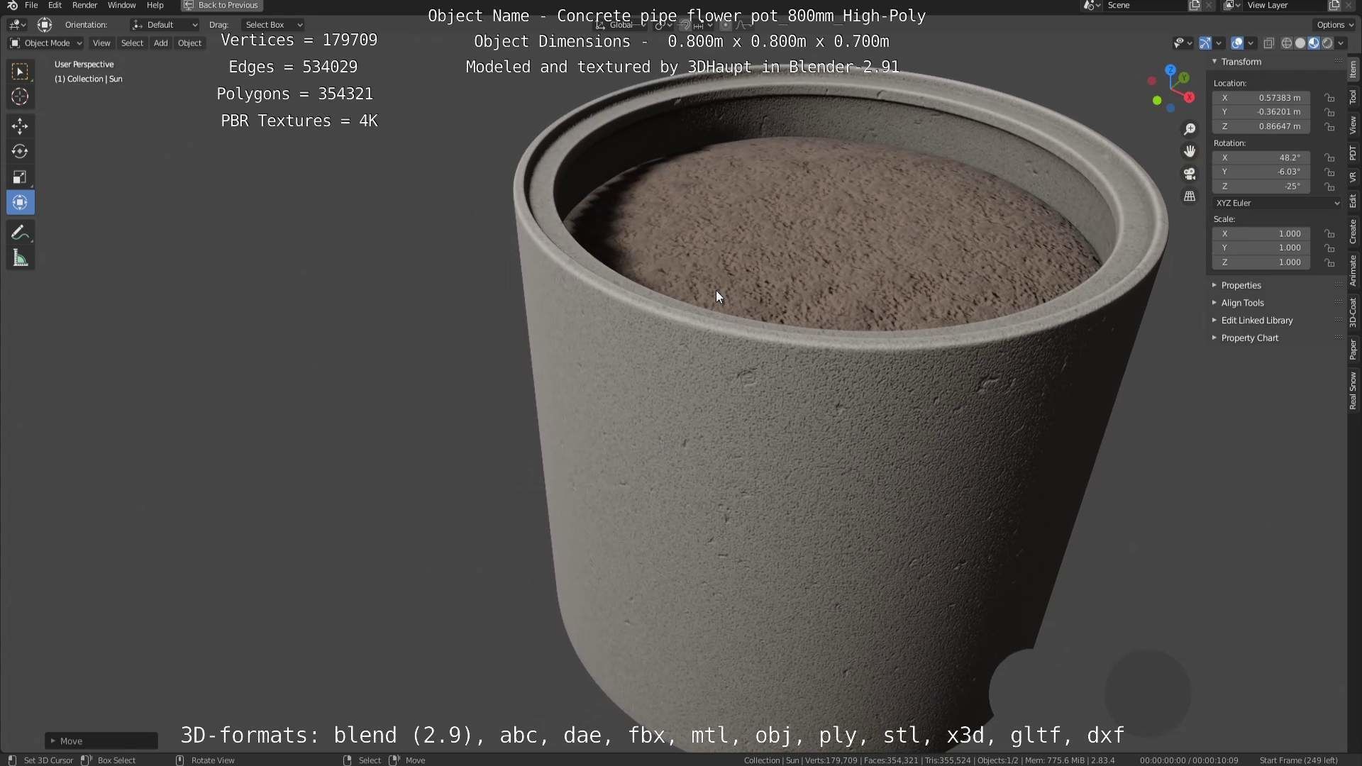 Concrete Pipe Flower Pot 800mm High-Poly 3D model_45