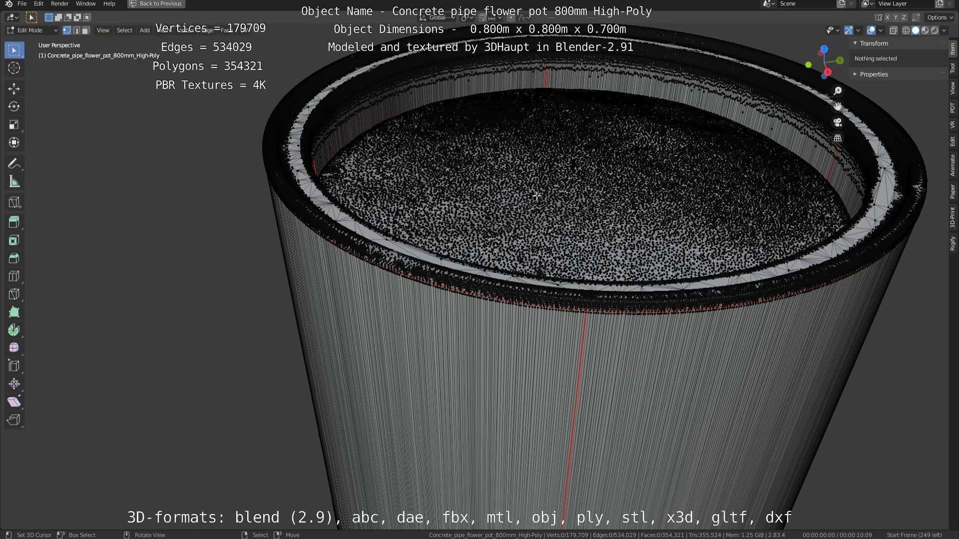 Concrete Pipe Flower Pot 800mm High-Poly 3D model_71