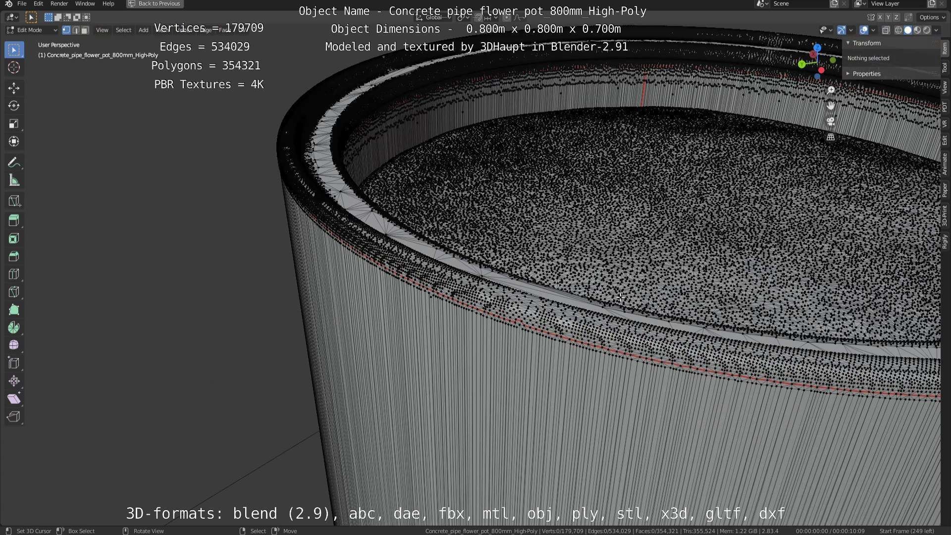 Concrete Pipe Flower Pot 800mm High-Poly 3D model_72