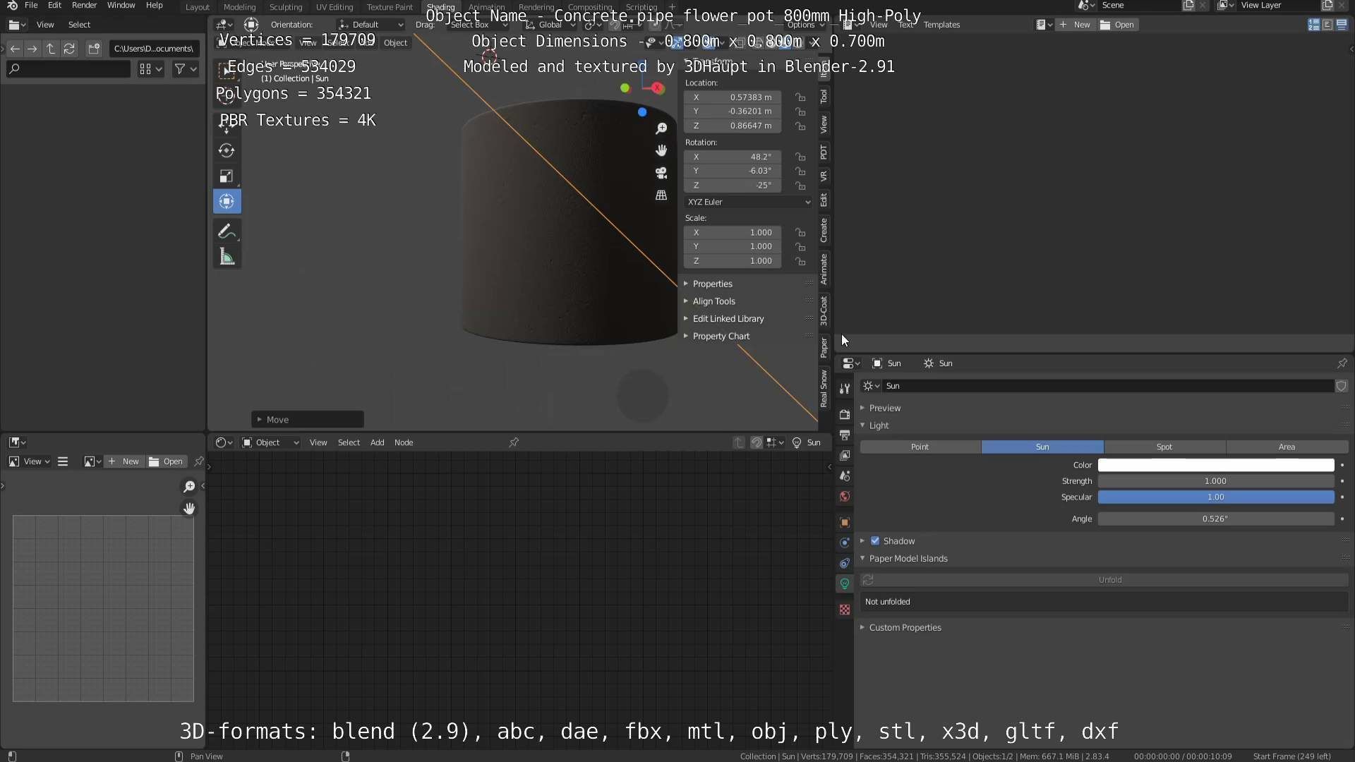 Concrete Pipe Flower Pot 800mm High-Poly 3D model_27