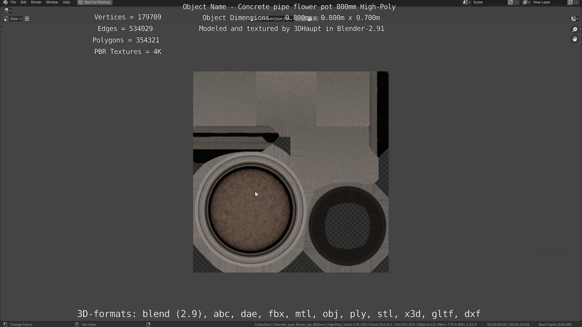 Concrete Pipe Flower Pot 800mm High-Poly 3D model_111