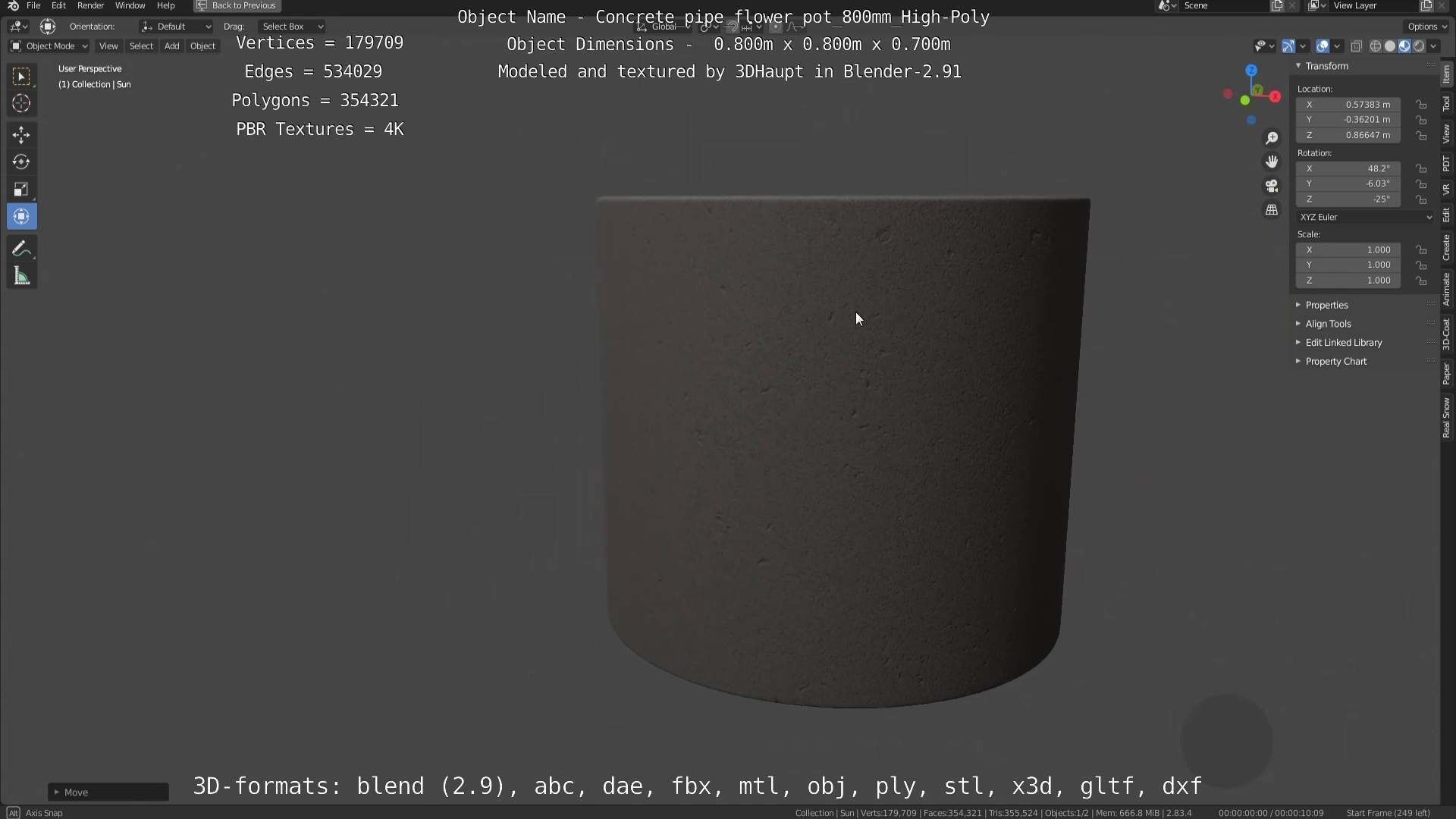 Concrete Pipe Flower Pot 800mm High-Poly 3D model_49