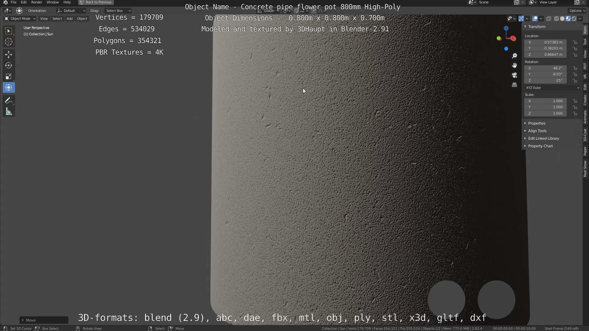 Concrete Pipe Flower Pot 800mm High-Poly 3D model_57