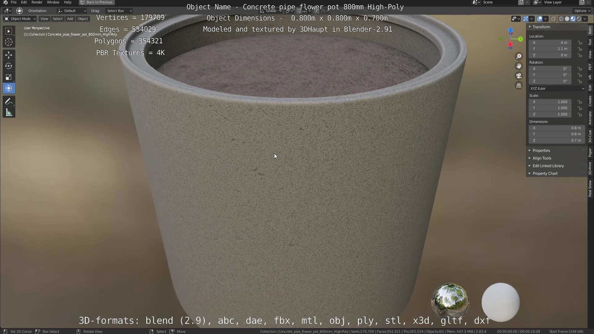 Concrete Pipe Flower Pot 800mm High-Poly 3D model_73