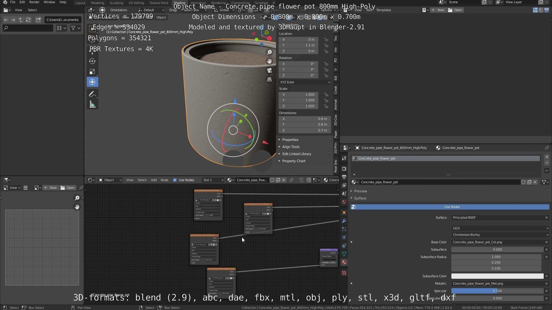 Concrete Pipe Flower Pot 800mm High-Poly 3D model_35