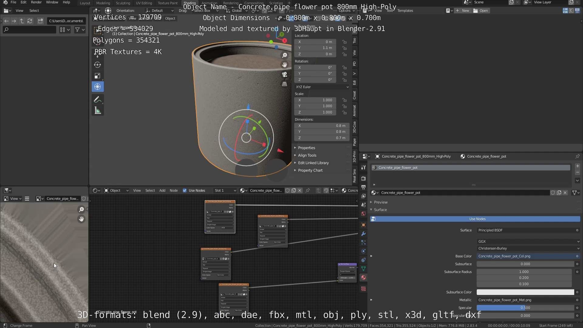 Concrete Pipe Flower Pot 800mm High-Poly 3D model_78