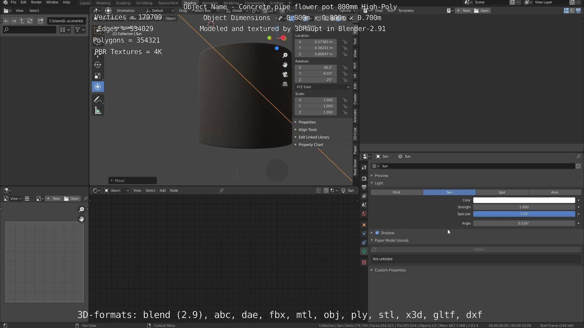 Concrete Pipe Flower Pot 800mm High-Poly 3D model_32