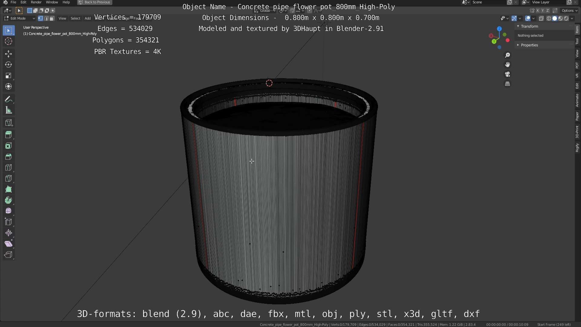 Concrete Pipe Flower Pot 800mm High-Poly 3D model_76