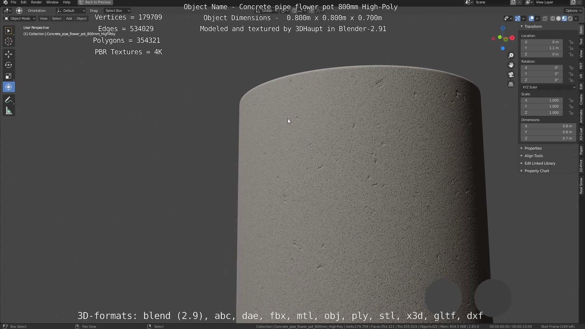 Concrete Pipe Flower Pot 800mm High-Poly 3D model_61