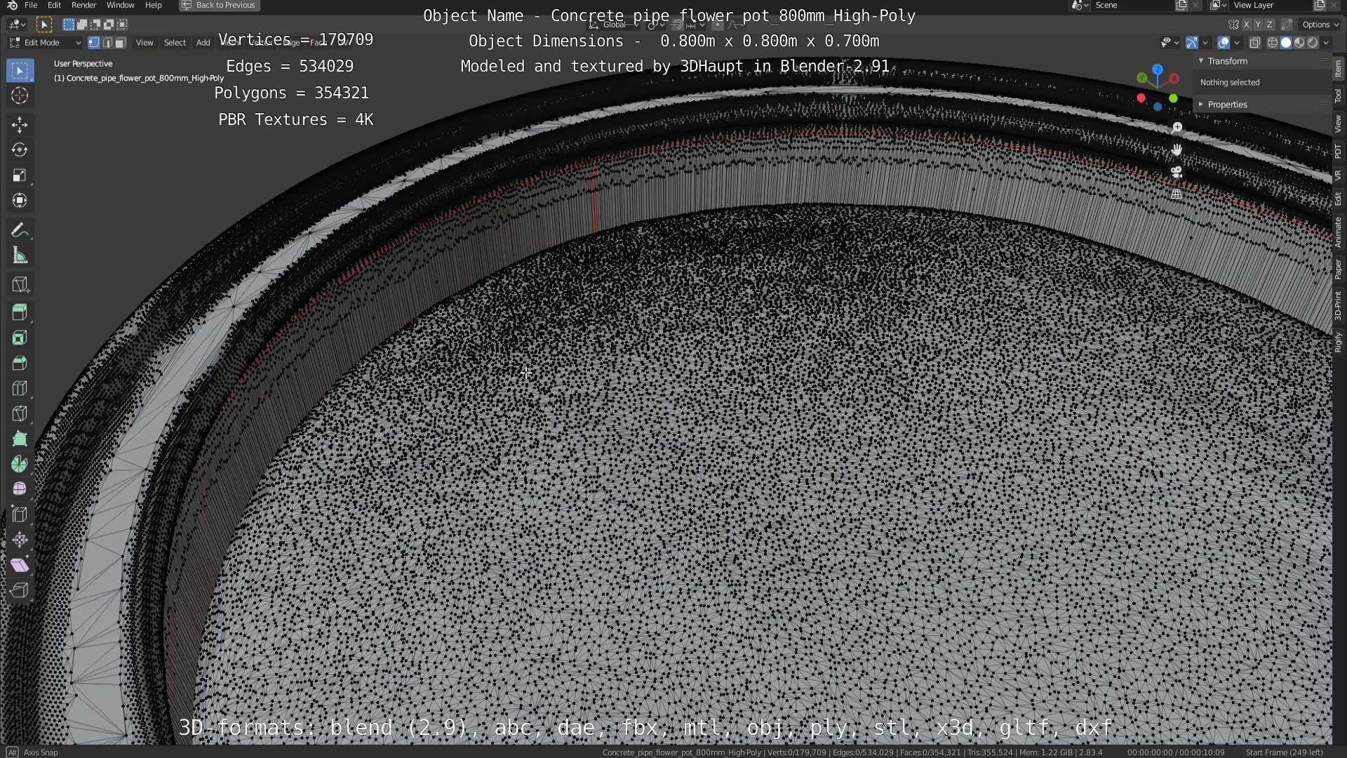 Concrete Pipe Flower Pot 800mm High-Poly 3D model_64