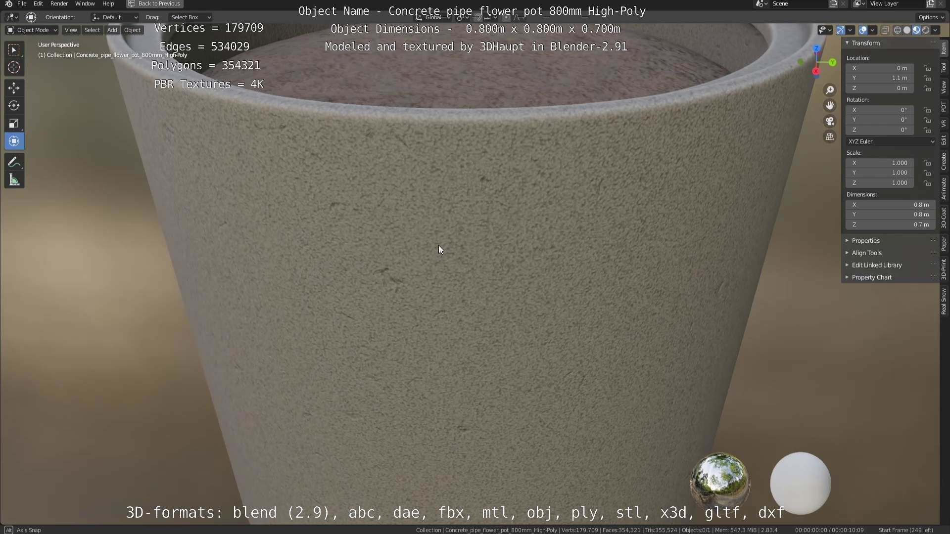Concrete Pipe Flower Pot 800mm High-Poly 3D model_96