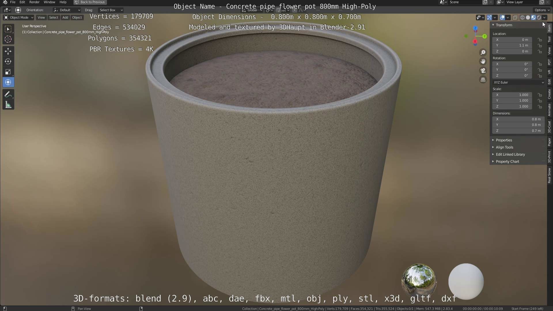 Concrete Pipe Flower Pot 800mm High-Poly 3D model_26