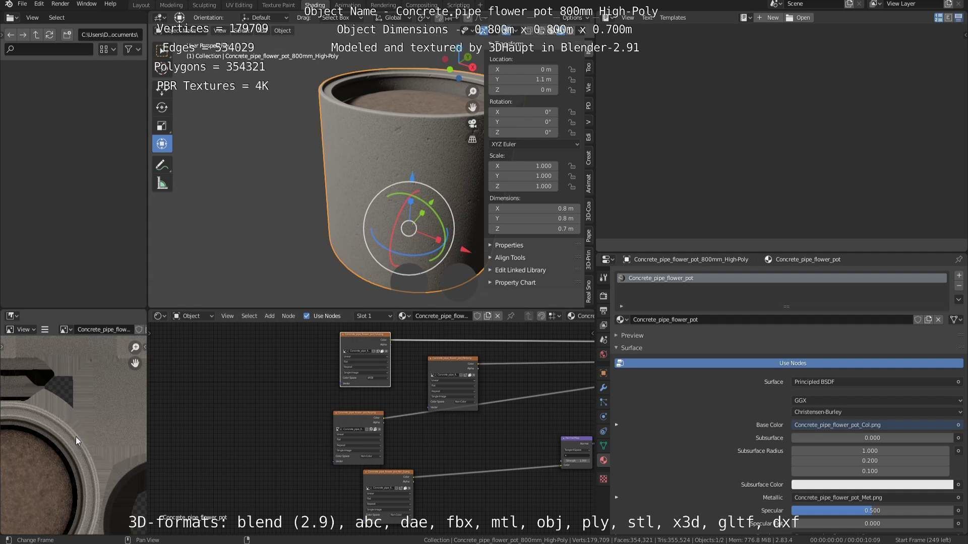 Concrete Pipe Flower Pot 800mm High-Poly 3D model_101