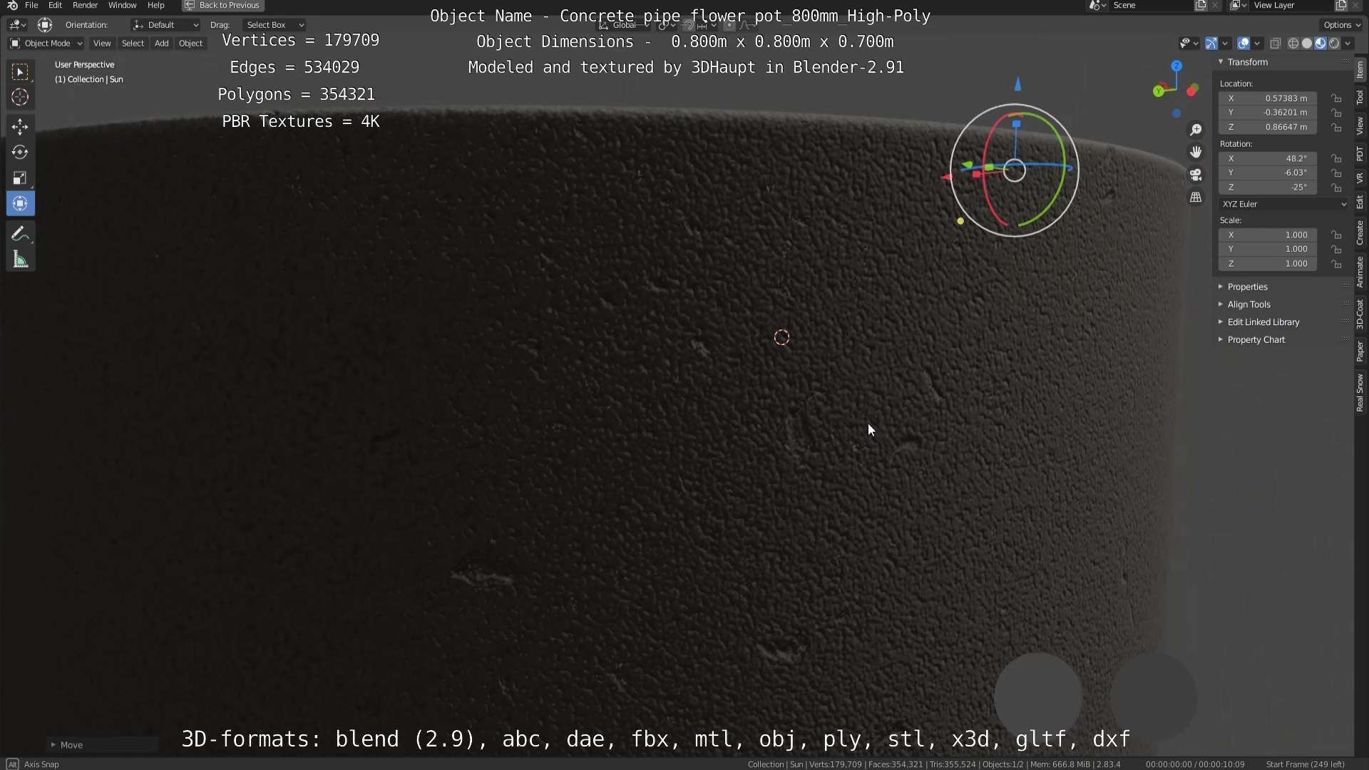 Concrete Pipe Flower Pot 800mm High-Poly 3D model_20