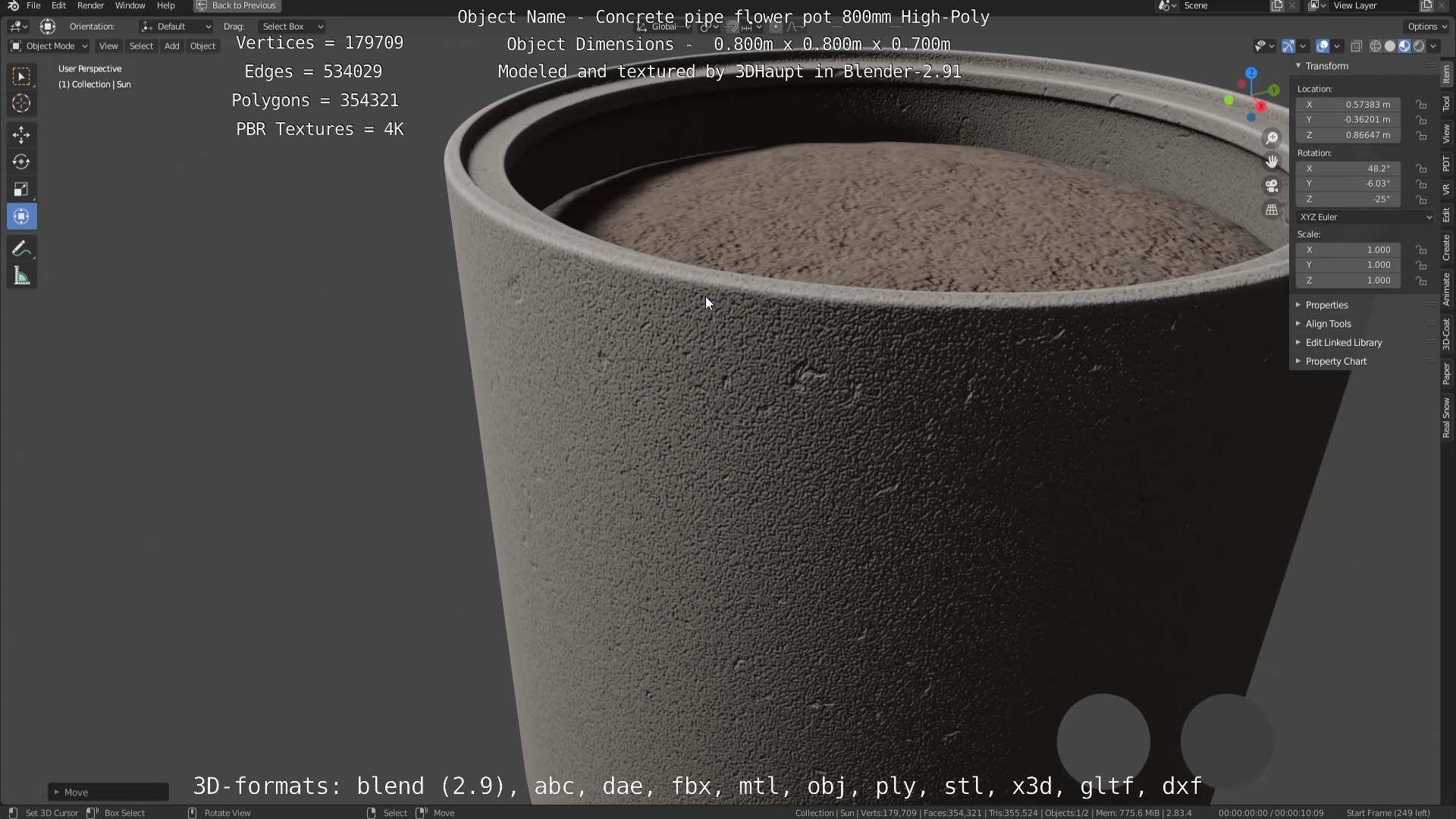 Concrete Pipe Flower Pot 800mm High-Poly 3D model_42