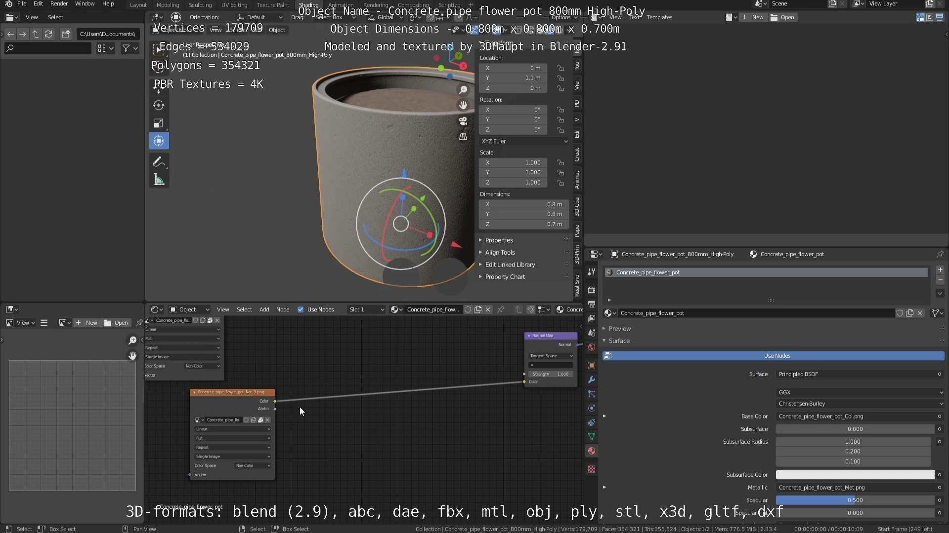 Concrete Pipe Flower Pot 800mm High-Poly 3D model_50