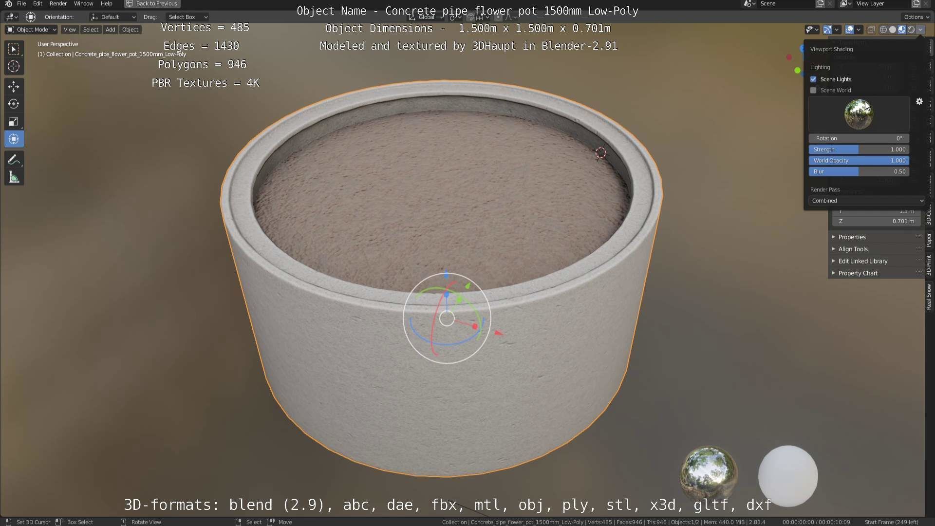 Concrete Pipe Flower Pot 1500mm Low-Poly Low-poly 3D model_28