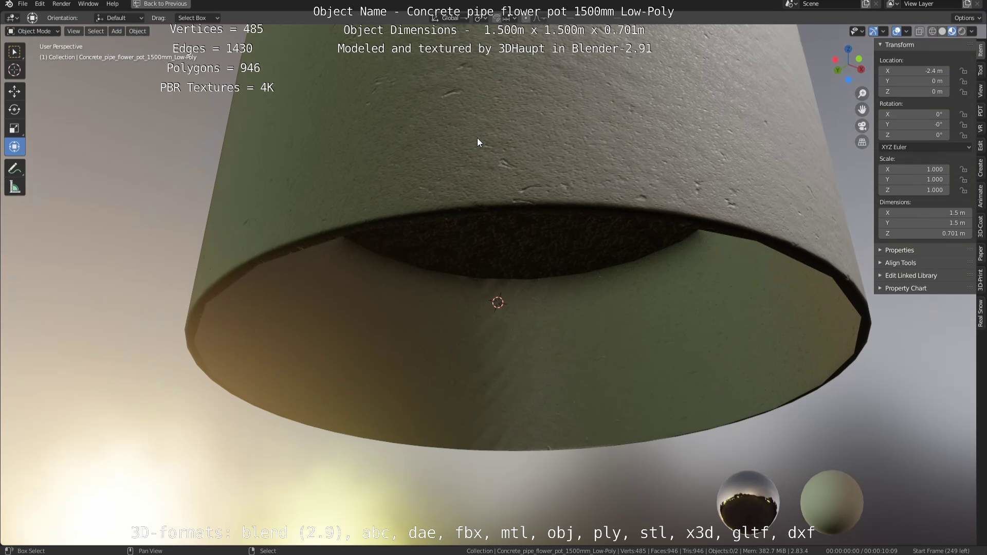 Concrete Pipe Flower Pot 1500mm Low-Poly Low-poly 3D model_70