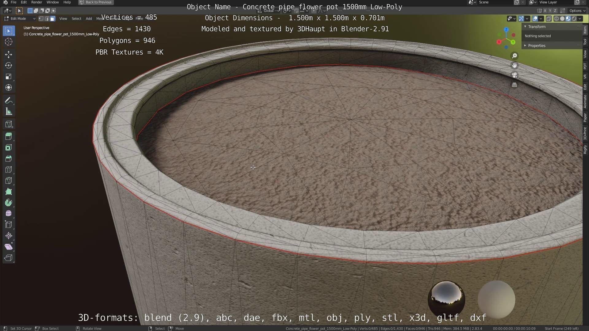 Concrete Pipe Flower Pot 1500mm Low-Poly Low-poly 3D model_84