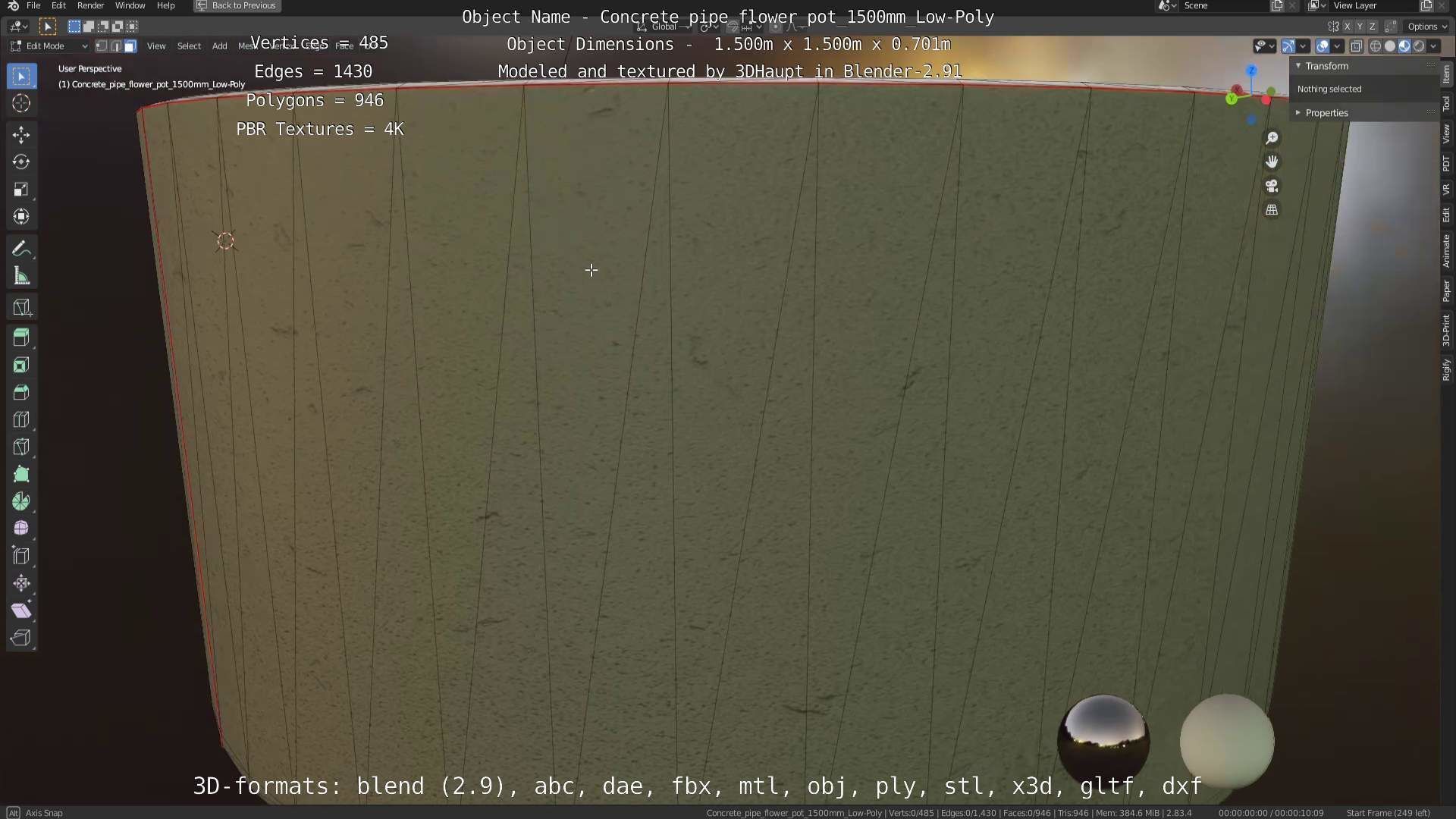 Concrete Pipe Flower Pot 1500mm Low-Poly Low-poly 3D model_93