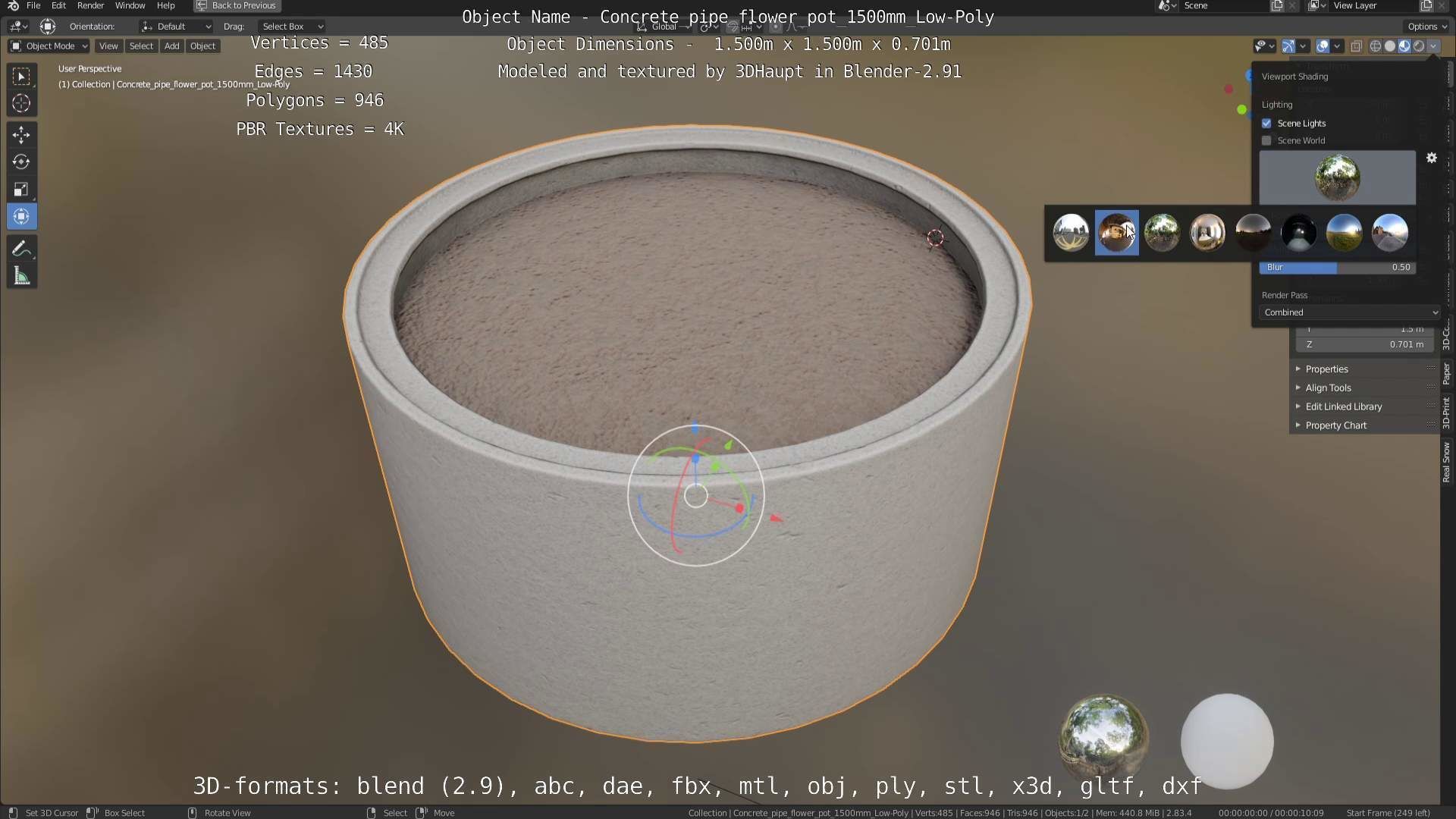 Concrete Pipe Flower Pot 1500mm Low-Poly Low-poly 3D model_48