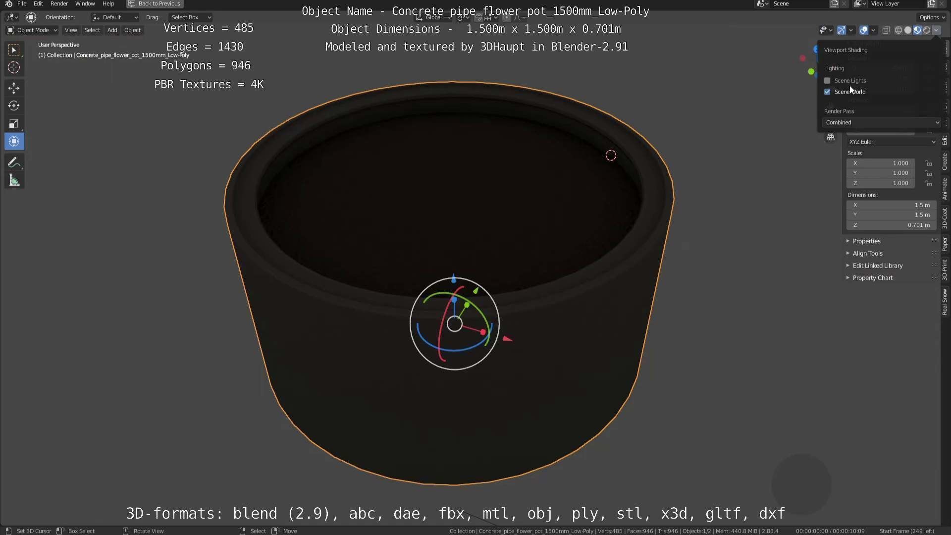 Concrete Pipe Flower Pot 1500mm Low-Poly Low-poly 3D model_40