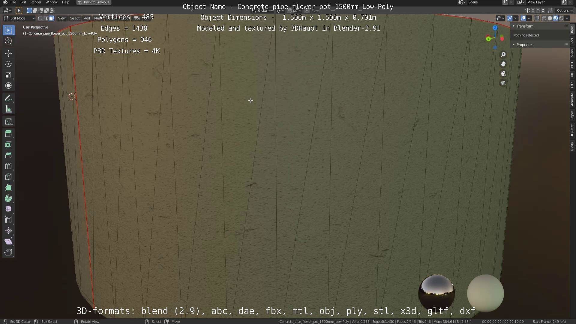 Concrete Pipe Flower Pot 1500mm Low-Poly Low-poly 3D model_92