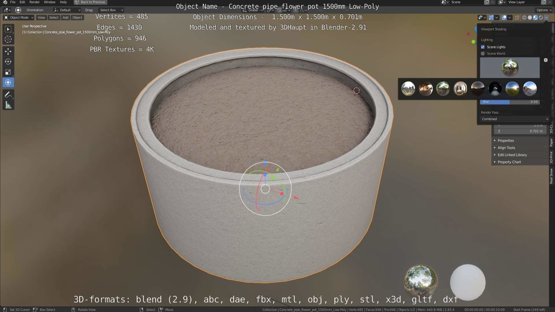Concrete Pipe Flower Pot 1500mm Low-Poly Low-poly 3D model_45