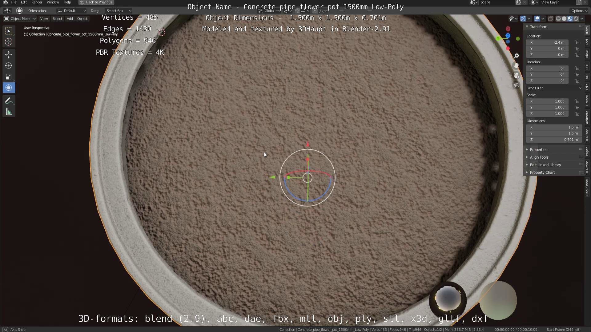 Concrete Pipe Flower Pot 1500mm Low-Poly Low-poly 3D model_97